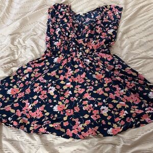 Navy and Coral Floral Dress